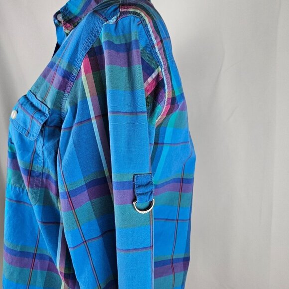 Lauren Ralph Lauren Medium Button-Down L/S Shirt Blue Purple Plaid Classic - Picture 5 of 10